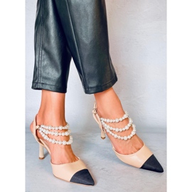 Nyitott sarkú pumpák Harmony Beige gyöngyökkel bézs 1