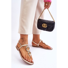 Golden Keep Going lapos sarkú papucsos bőrszandál aranysárga 2