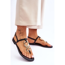 Fekete Keep Going lapos sarkú flip-flop bőrszandál 2