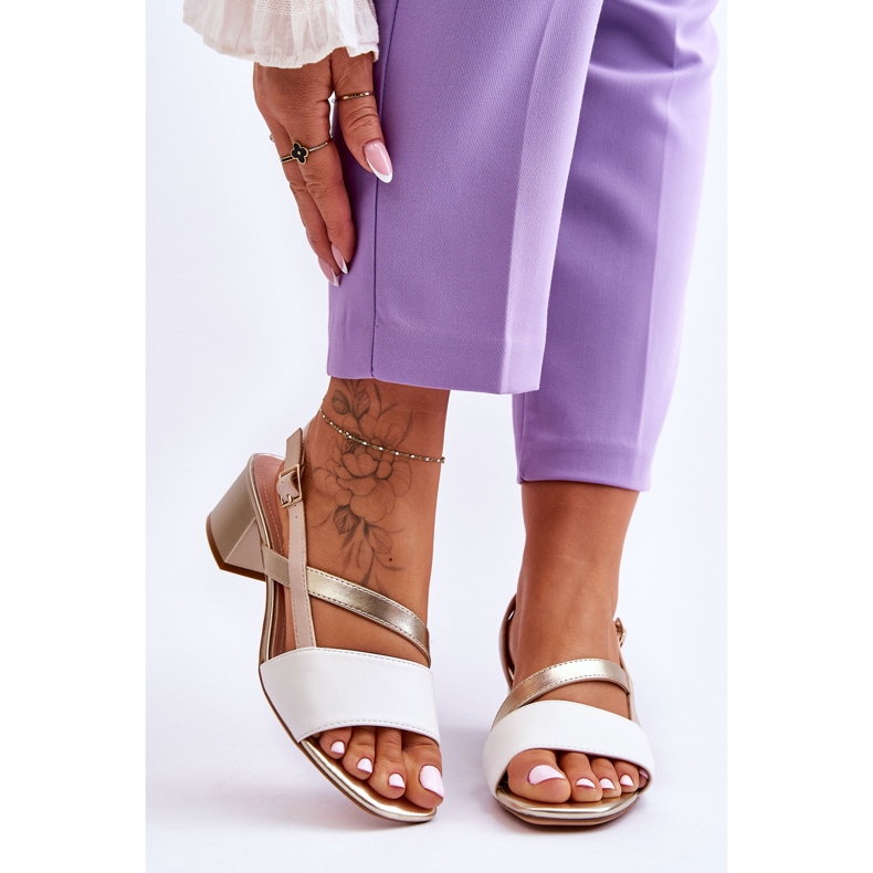 Sergio Leone bőr magassarkú szandál SK826 fehér és arany 1