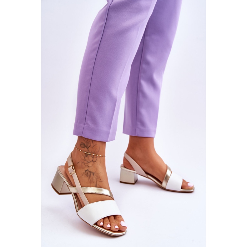 Sergio Leone bőr magassarkú szandál SK826 fehér és arany 2