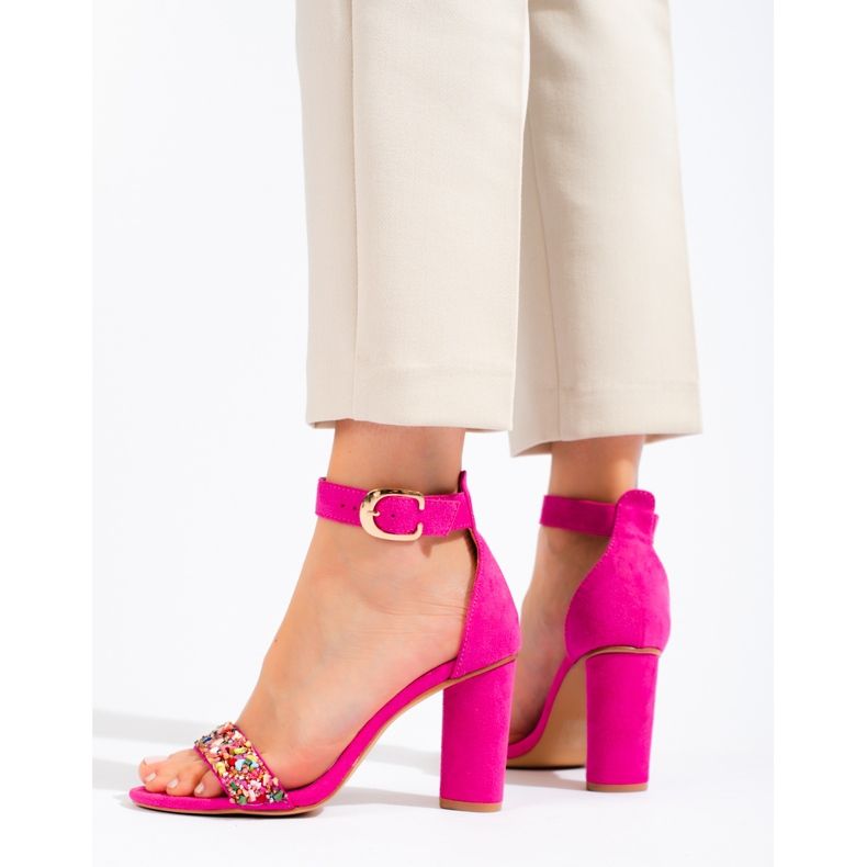 Női fukszia szandál dekoratív Vinceza kövekkel rózsaszín 1