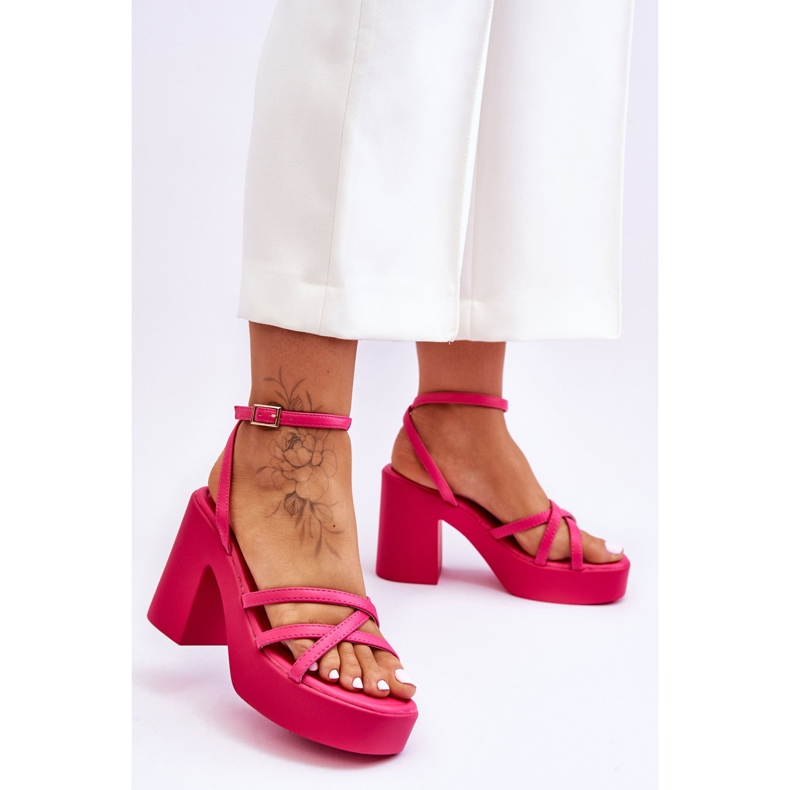 FS1 Divatos magassarkú szandál fukszia Shemira pánttal rózsaszín 2
