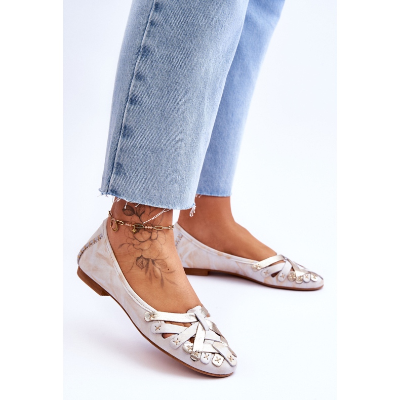 Női bőr balerina Maciejka 01358-22 bézs-arany 2