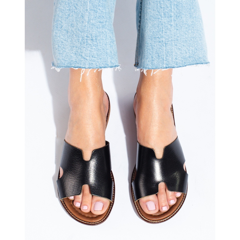 W. Potocki Női fekete bőr papucs a Potockitól 1