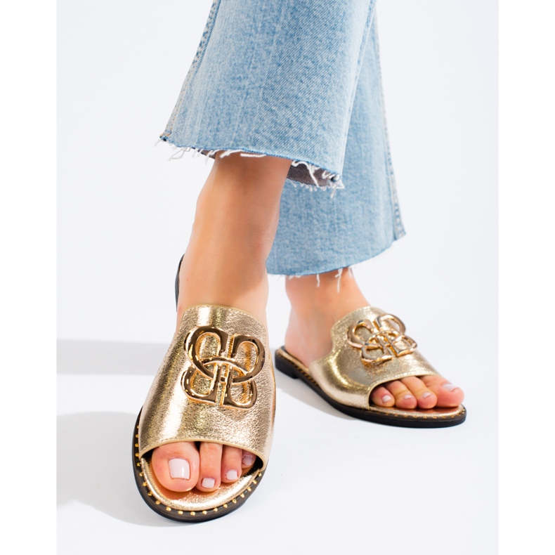 Női arany Shelovet díszítésű csúszkák aranysárga 2