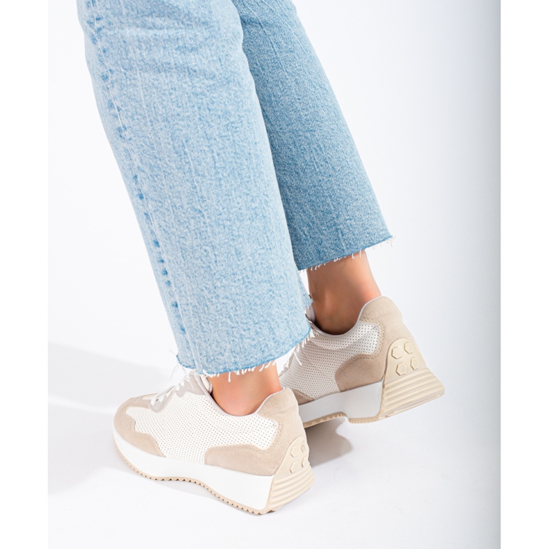 TRENDI Alkalmi sportcipők a platformon bézs fehér szürke 2