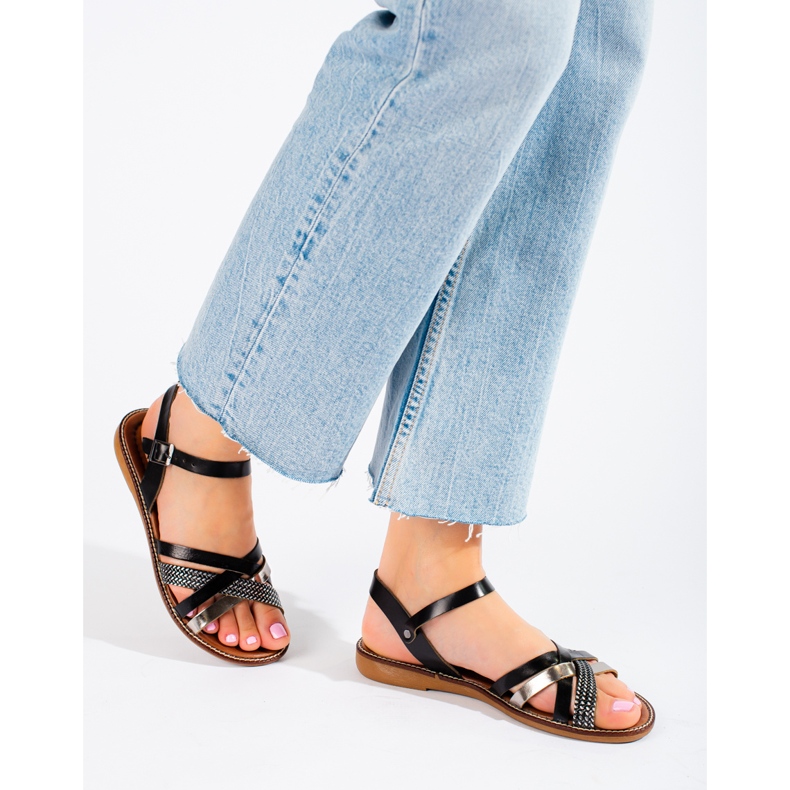 W. Potocki fekete női bőr szandál 1