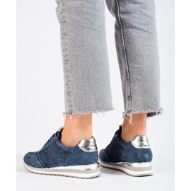 Női sötétkék Shelovet ékelt bőr tornacipő 1