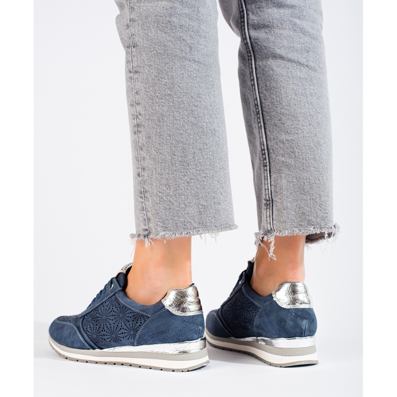 Női sötétkék Shelovet ékelt bőr tornacipő 1