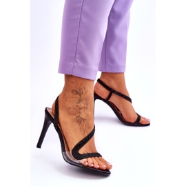 Női csúszás -magas rágású szandál fényes fekete 2