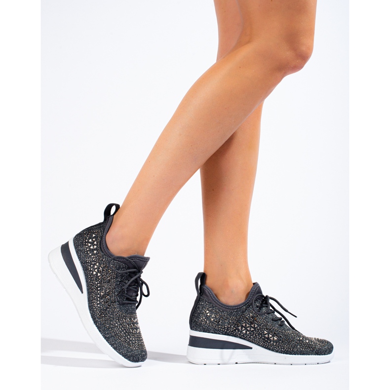 Shelovet fekete textil ék alakú tornacipő szürke 1