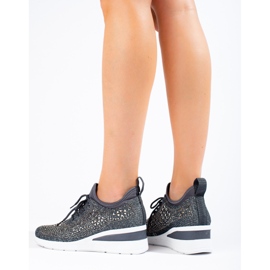 Shelovet fekete textil ék alakú tornacipő szürke 2