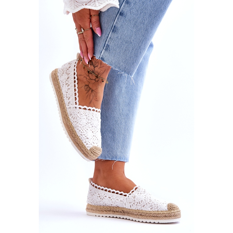 FE1 Csipke Slip-on Espadrilles White Blanco fehér 2
