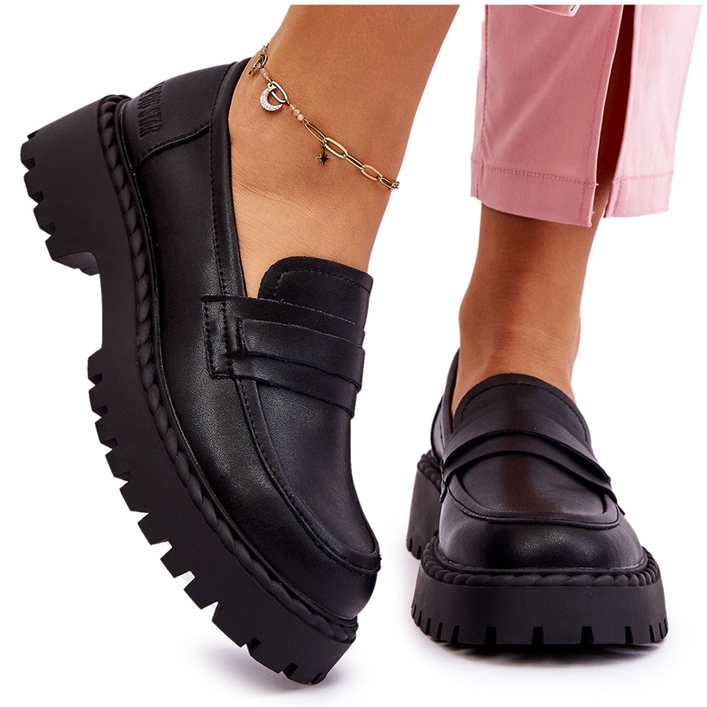 Női mokaszin Big Star bőrcipő LL274458 fekete 4