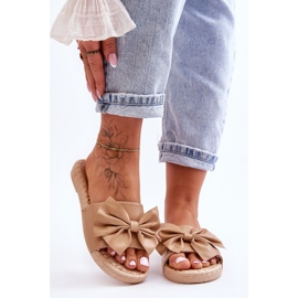 FK1 Divatos női papucs masnival bézs Estera színben 2