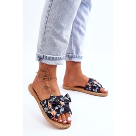 FK1 Női papucs masnival, fekete virággal 1