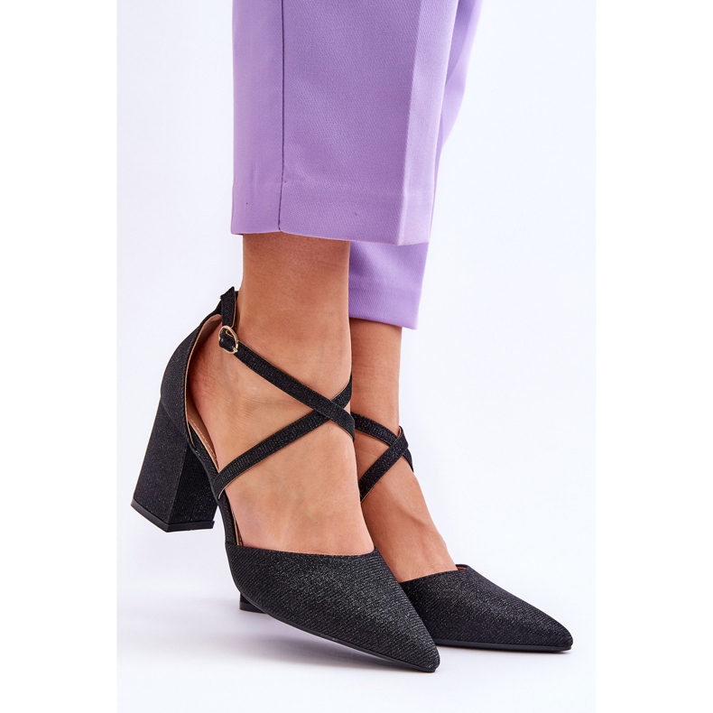 WS1 Divatos fényes pumpák fekete Galaxy sarkon 1