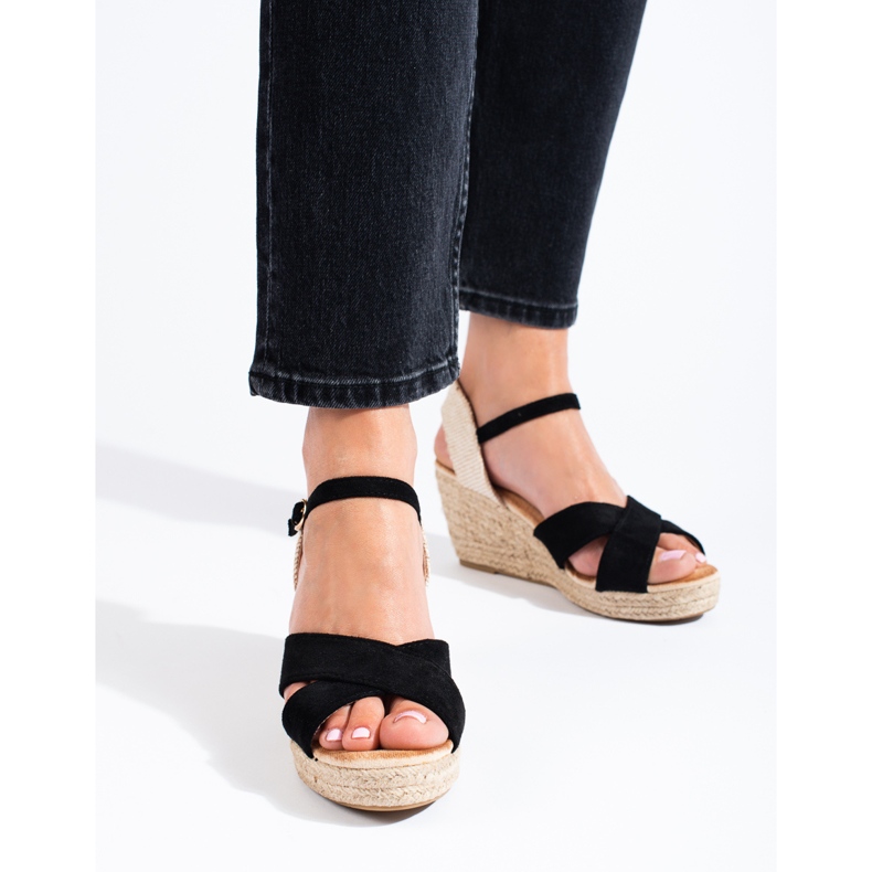 Női fekete Shelovet wedge espadrilles szandál 2