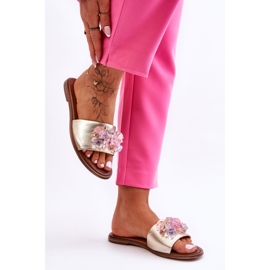 Bőr női papucs díszítéssel Nicole 2726/064 arany aranysárga 1